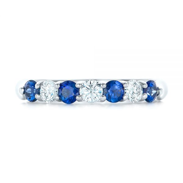 18k White Gold 18k White Gold Custom Blue Sapphire And Diamond Wedding Band - Top View -  102404