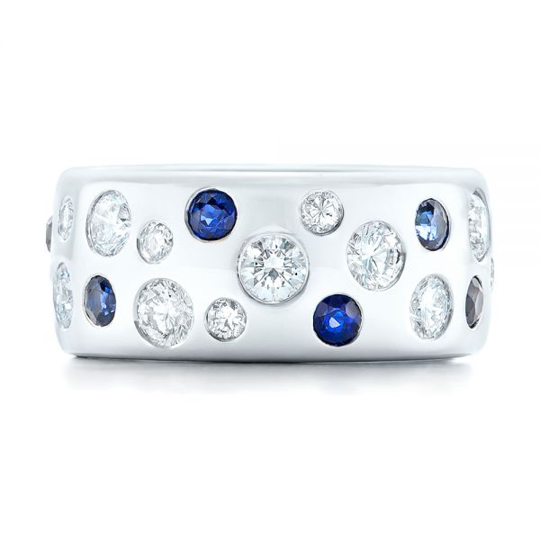 18k White Gold 18k White Gold Custom Blue Sapphire And Diamond Wedding Band - Top View -  102697