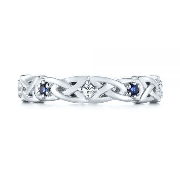 18k White Gold 18k White Gold Custom Blue Sapphire And Diamond Wedding Band - Top View -  103440