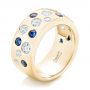 14k Yellow Gold 14k Yellow Gold Custom Blue Sapphire And Diamond Wedding Band - Three-Quarter View -  102697 - Thumbnail