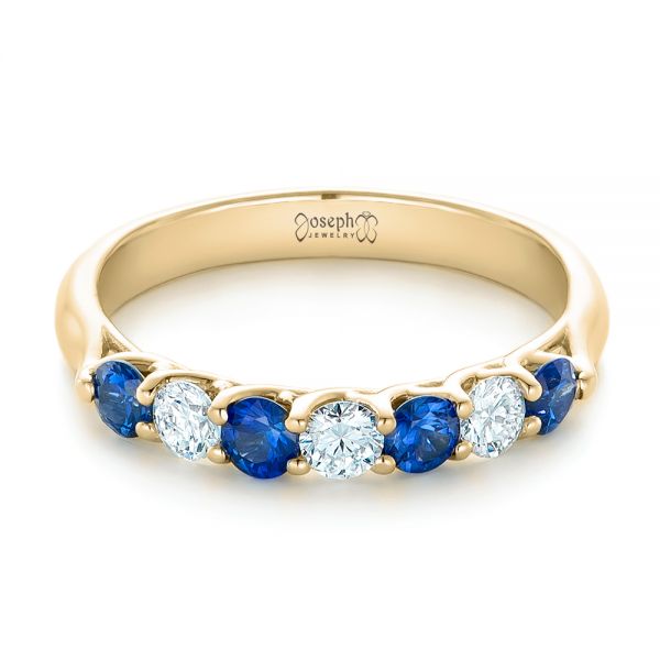 14k Yellow Gold 14k Yellow Gold Custom Blue Sapphire And Diamond Wedding Band - Flat View -  102404