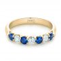 14k Yellow Gold 14k Yellow Gold Custom Blue Sapphire And Diamond Wedding Band - Flat View -  102404 - Thumbnail