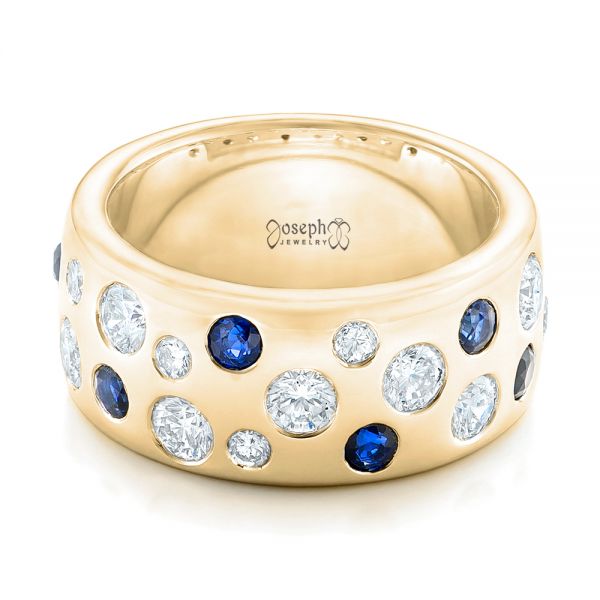 18k Yellow Gold 18k Yellow Gold Custom Blue Sapphire And Diamond Wedding Band - Flat View -  102697