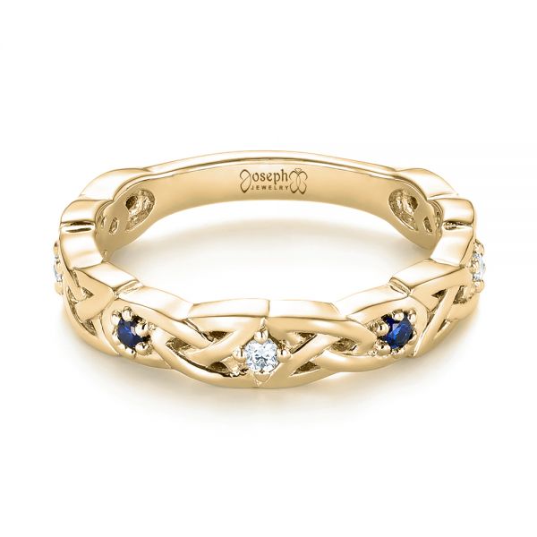 18k Yellow Gold 18k Yellow Gold Custom Blue Sapphire And Diamond Wedding Band - Flat View -  103440