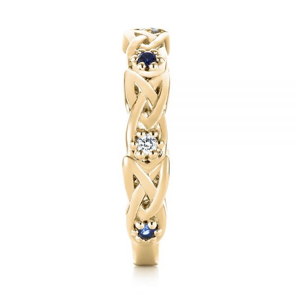 14k Yellow Gold 14k Yellow Gold Custom Blue Sapphire And Diamond Wedding Band - Side View -  103440