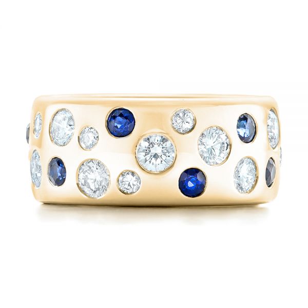 14k Yellow Gold 14k Yellow Gold Custom Blue Sapphire And Diamond Wedding Band - Top View -  102697