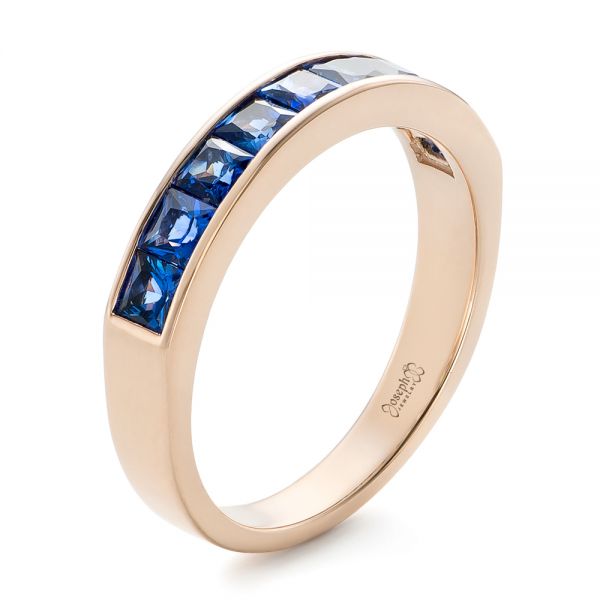 14k Rose Gold Custom Blue Sapphire Wedding Band - Three-Quarter View -  102220