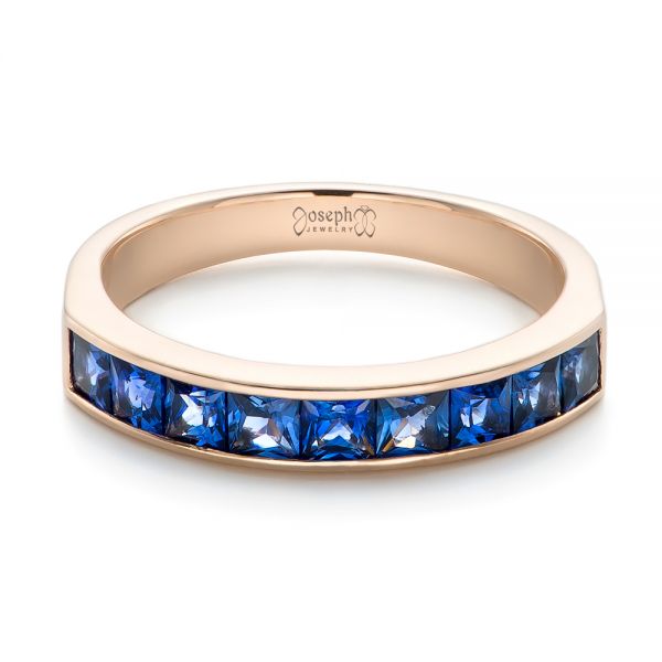 14k Rose Gold Custom Blue Sapphire Wedding Band - Flat View -  102220