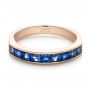14k Rose Gold Custom Blue Sapphire Wedding Band - Flat View -  102220 - Thumbnail