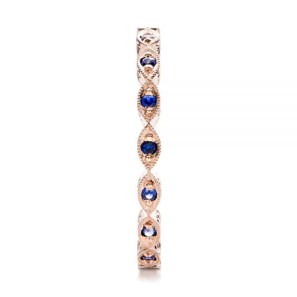 18k Rose Gold 18k Rose Gold Custom Blue Sapphire Wedding Band - Side View -  100884