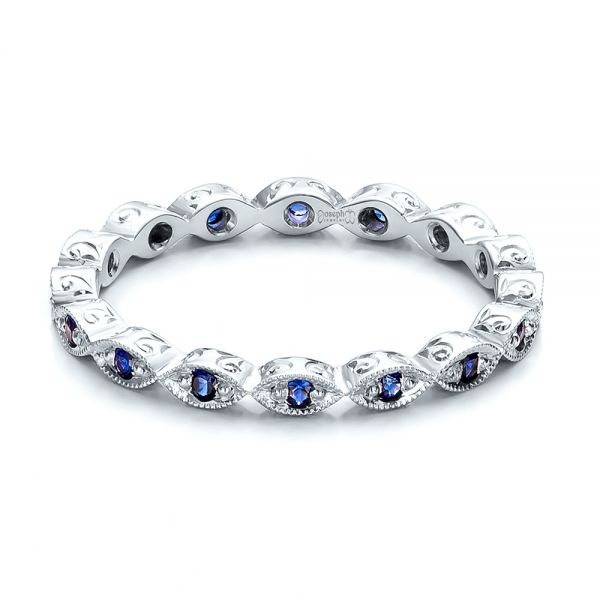 18k White Gold 18k White Gold Custom Blue Sapphire Wedding Band - Flat View -  100884