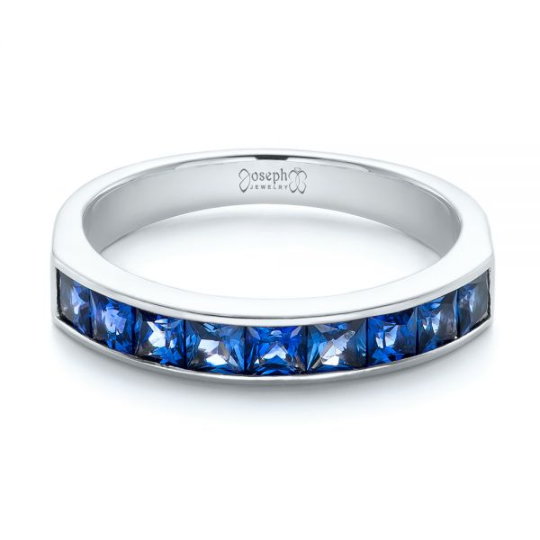  Platinum Platinum Custom Blue Sapphire Wedding Band - Flat View -  102220