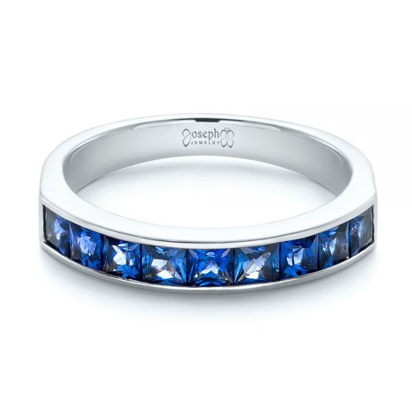 18k White Gold 18k White Gold Custom Blue Sapphire Wedding Band - Flat View -  102220