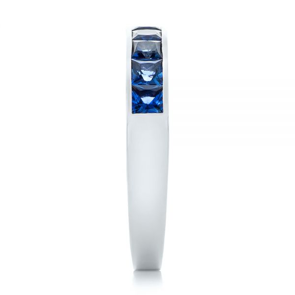 14k White Gold 14k White Gold Custom Blue Sapphire Wedding Band - Side View - 102220
