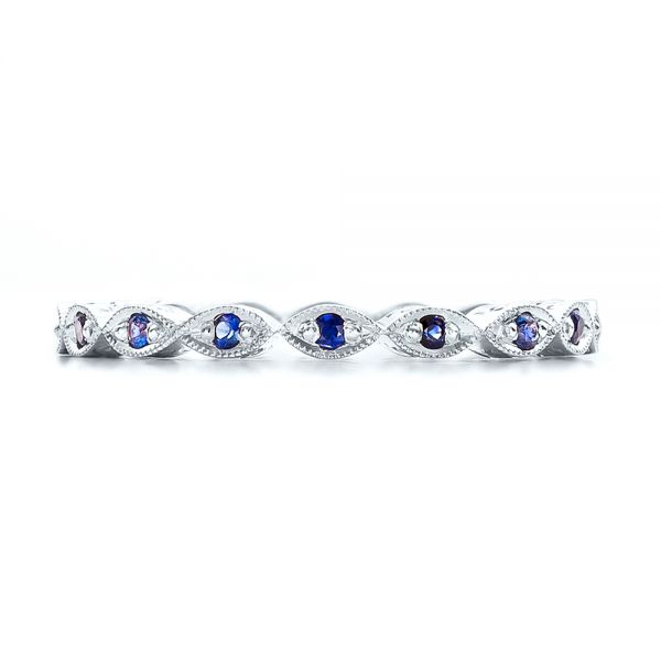 18k White Gold 18k White Gold Custom Blue Sapphire Wedding Band - Top View -  100884