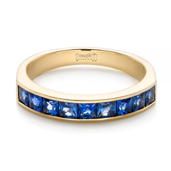 14k Yellow Gold 14k Yellow Gold Custom Blue Sapphire Wedding Band - Flat View -  102220