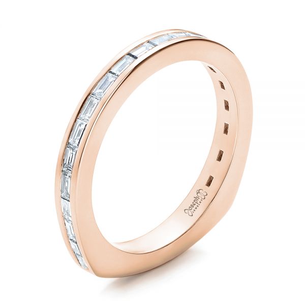 18k Rose Gold 18k Rose Gold Custom Channel Set Baguette Diamond Wedding Band - Three-Quarter View - 100882