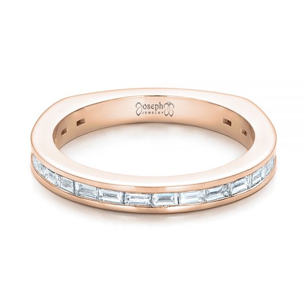 18k Rose Gold 18k Rose Gold Custom Channel Set Baguette Diamond Wedding Band - Flat View -  100882