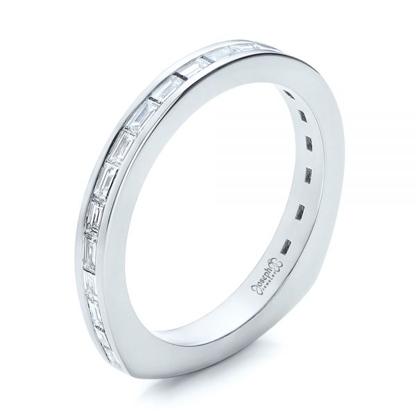 14k White Gold Custom Channel Set Baguette Diamond Wedding Band - Three-Quarter View -  100882