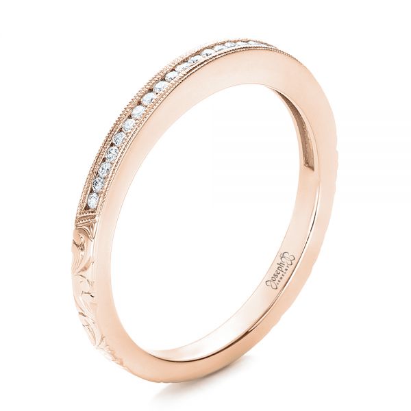 14k Rose Gold 14k Rose Gold Custom Channel Set Diamond And Hand Engraved Wedding Band - Three-Quarter View - 101643
