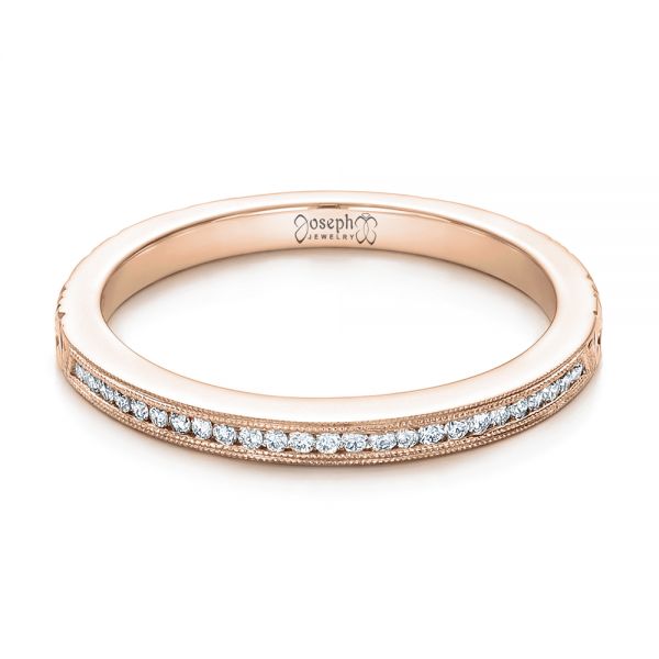 14k Rose Gold 14k Rose Gold Custom Channel Set Diamond And Hand Engraved Wedding Band - Flat View - 101643