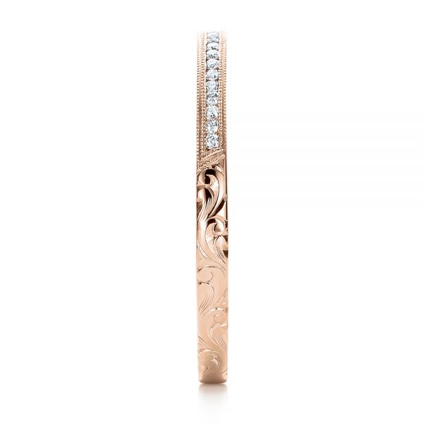 14k Rose Gold 14k Rose Gold Custom Channel Set Diamond And Hand Engraved Wedding Band - Side View - 101643