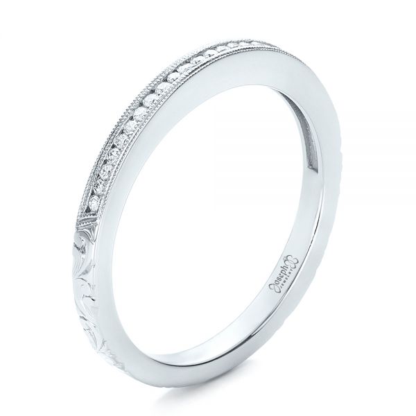 14k White Gold 14k White Gold Custom Channel Set Diamond And Hand Engraved Wedding Band - Three-Quarter View -  101643