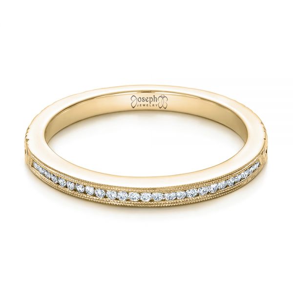 14k Yellow Gold 14k Yellow Gold Custom Channel Set Diamond And Hand Engraved Wedding Band - Flat View - 101643
