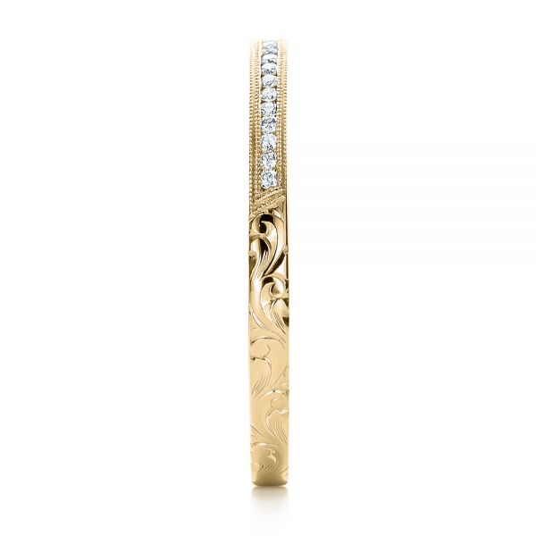14k Yellow Gold 14k Yellow Gold Custom Channel Set Diamond And Hand Engraved Wedding Band - Side View - 101643