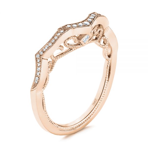 14k Rose Gold 14k Rose Gold Custom Contour Diamond Wedding Band - Three-Quarter View -  105765