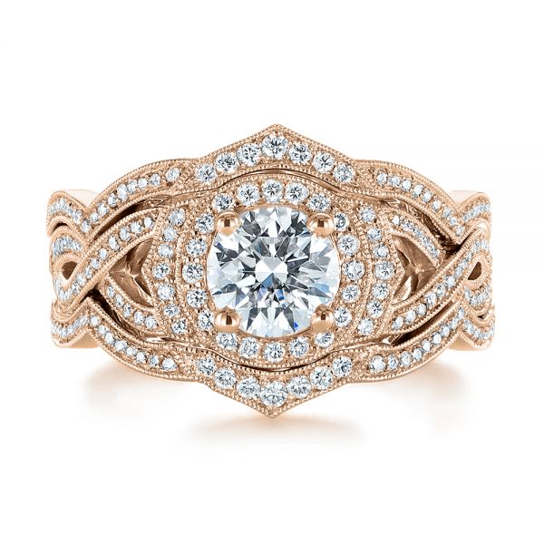 18k Rose Gold 18k Rose Gold Custom Contour Diamond Wedding Band - Top View - 105765