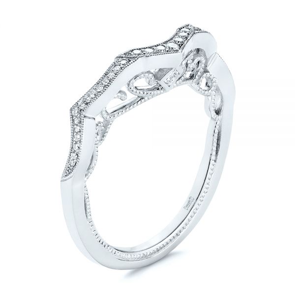 18k White Gold 18k White Gold Custom Contour Diamond Wedding Band - Three-Quarter View -  105765