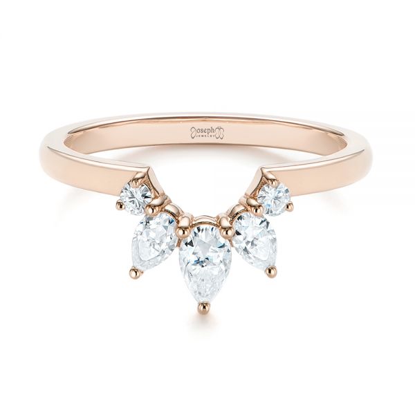 18k Rose Gold 18k Rose Gold Custom Contoured Pear Diamond Wedding Ring - Flat View -  104982