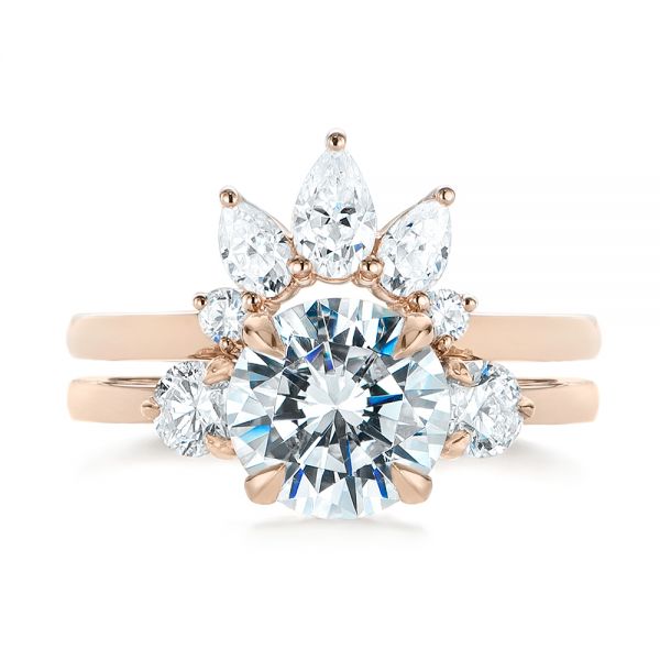 18k Rose Gold 18k Rose Gold Custom Contoured Pear Diamond Wedding Ring - Top View -  104982