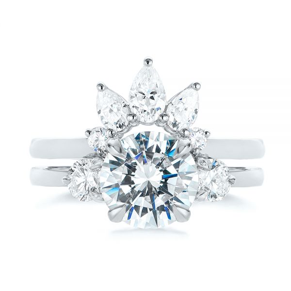 18k White Gold 18k White Gold Custom Contoured Pear Diamond Wedding Ring - Top View -  104982