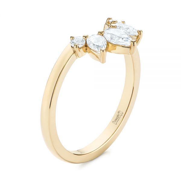 14k Yellow Gold Custom Contoured Pear Diamond Wedding Ring - Three-Quarter View -  104982