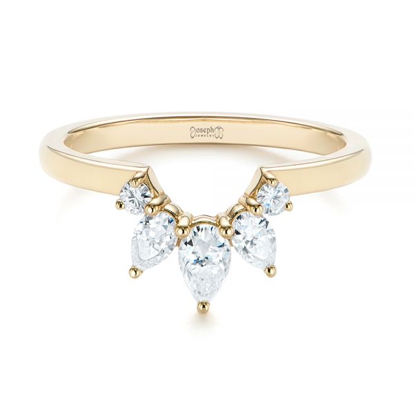 14k Yellow Gold Custom Contoured Pear Diamond Wedding Ring - Flat View -  104982