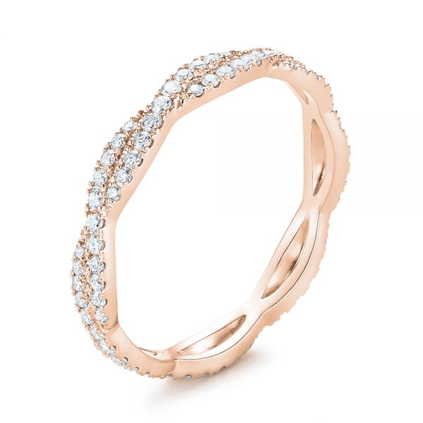 14k Rose Gold 14k Rose Gold Custom Criss Cross Diamond Wedding Band - Three-Quarter View -  104743