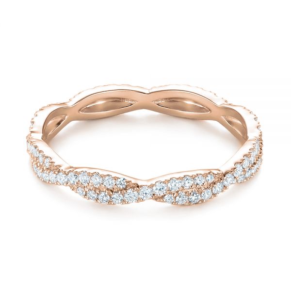 14k Rose Gold 14k Rose Gold Custom Criss Cross Diamond Wedding Band - Flat View - 104743