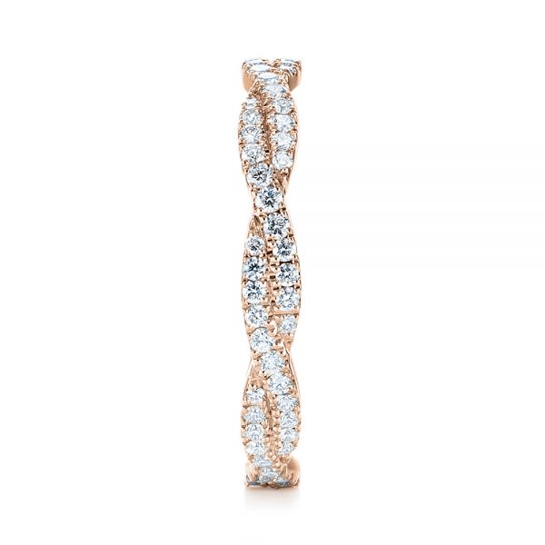 14k Rose Gold 14k Rose Gold Custom Criss Cross Diamond Wedding Band - Side View - 104743