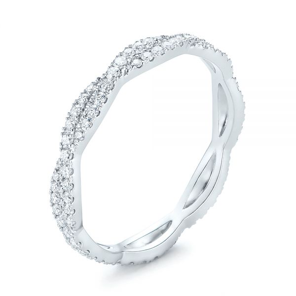 18k White Gold 18k White Gold Custom Criss Cross Diamond Wedding Band - Three-Quarter View -  104743