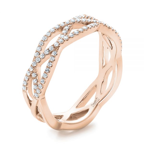 18k Rose Gold 18k Rose Gold Custom Diamond Criss-cross Wedding Band - Three-Quarter View -  102233