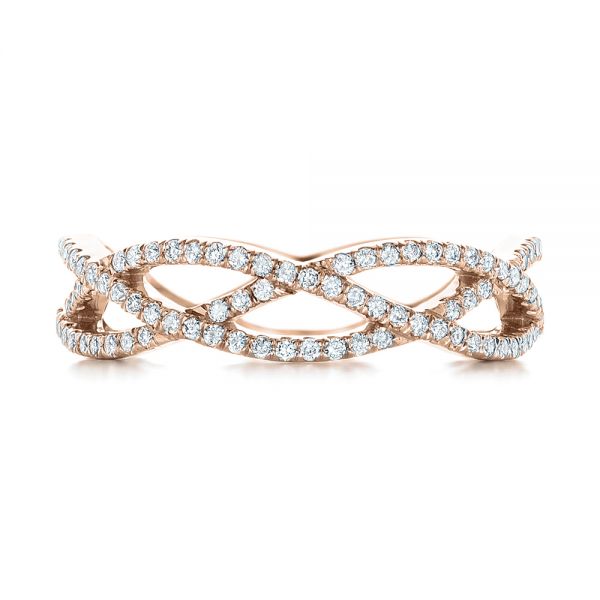 18k Rose Gold 18k Rose Gold Custom Diamond Criss-cross Wedding Band - Top View -  102233