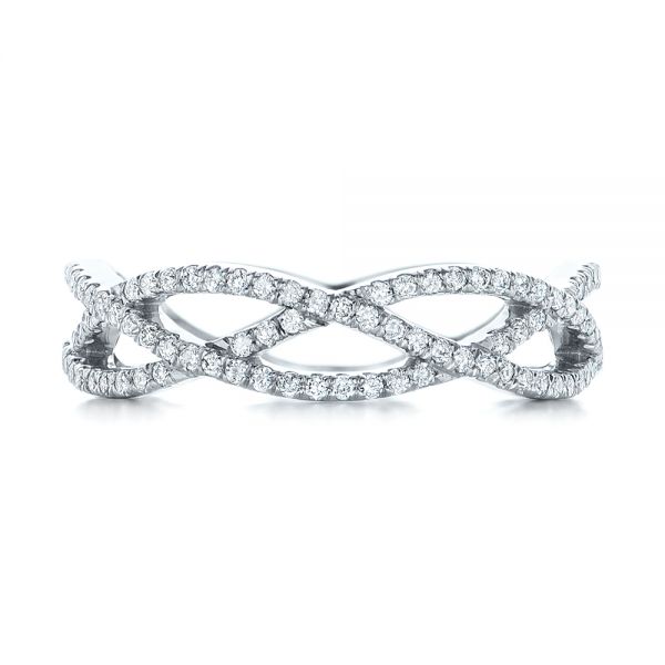 14k White Gold Custom Diamond Criss-cross Wedding Band - Top View -  102233