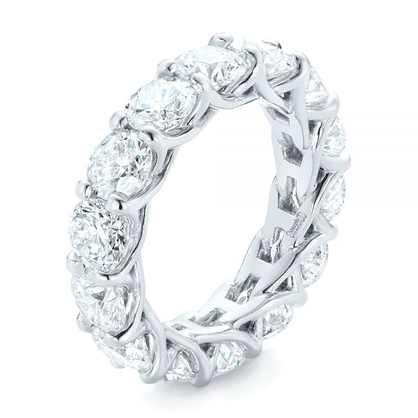 14k White Gold Custom Diamond Eternity Wedding Band - Three-Quarter View -  102342