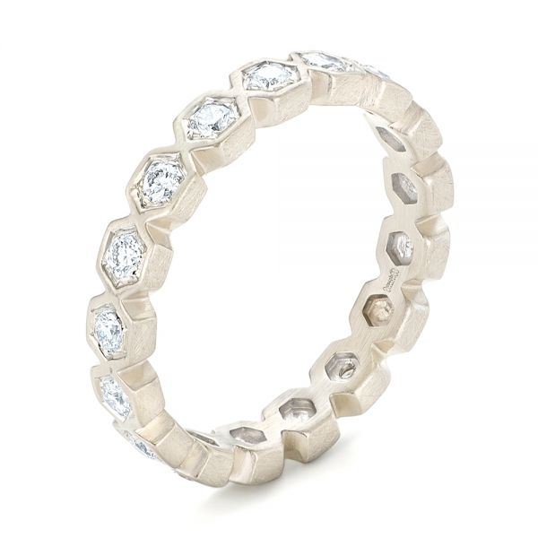 14k White Gold Custom Diamond Eternity Wedding Band - Three-Quarter View -  102918
