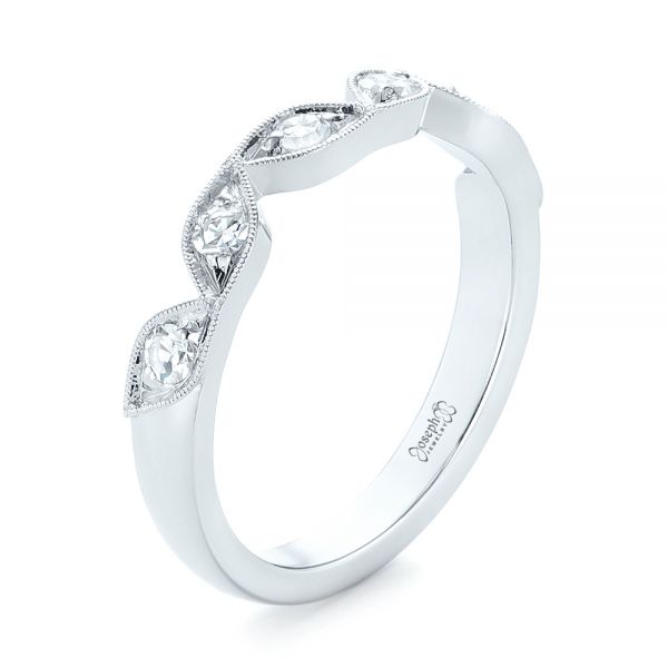 14k White Gold Custom Diamond Marquise Shaped Wedding Ring - Three-Quarter View -  104781