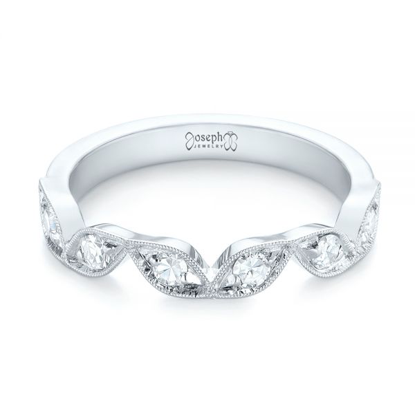 14k White Gold Custom Diamond Marquise Shaped Wedding Ring - Flat View - 104781