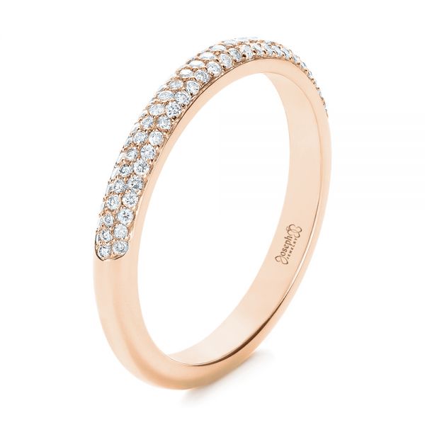 18k Rose Gold 18k Rose Gold Custom Diamond Pave Engagement Band - Three-Quarter View -  1158