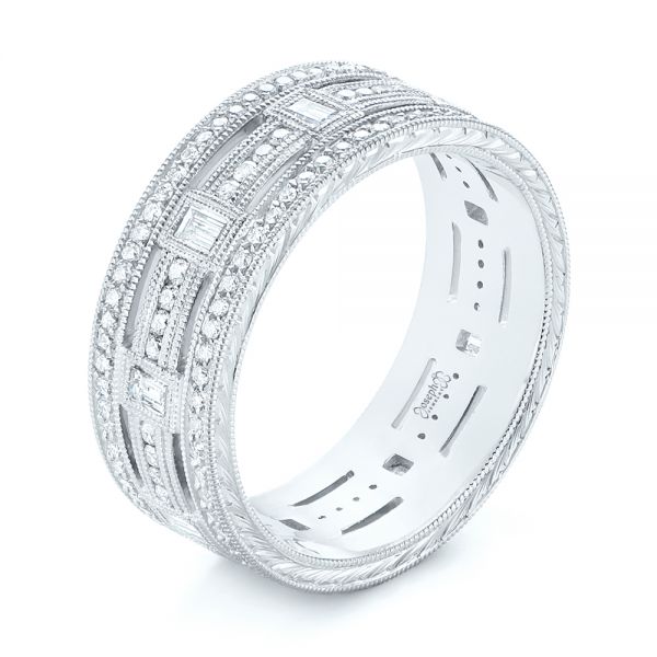  Platinum Custom Diamond Three Strand Women's Wedding Ring - Three-Quarter View -  104881